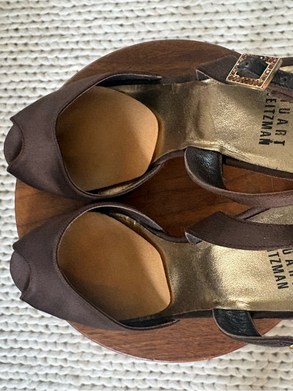 Vintage Stuart Weitzman Brown Peep-Toe Slingback Heels